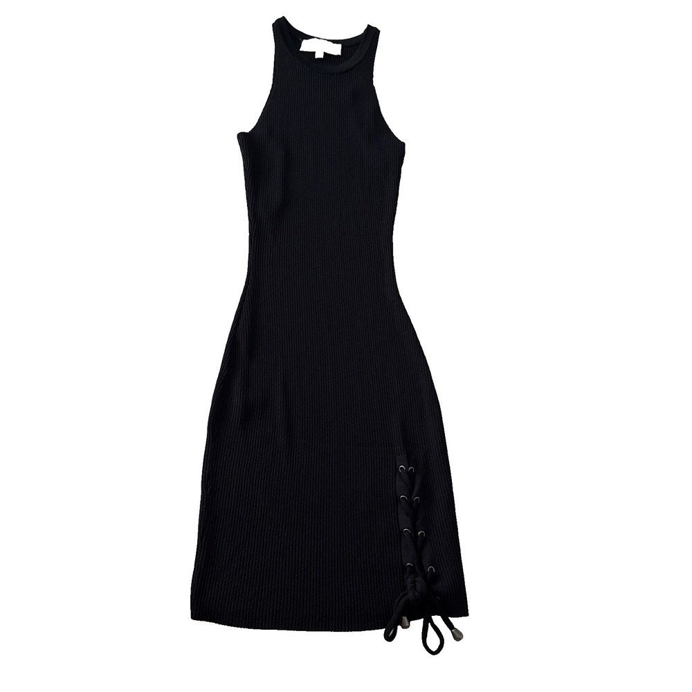 Guess‎ Alexa Ribbed Bodycon Lace Up Mini Dress S Black 90s Vamp Goth Rock Baddie